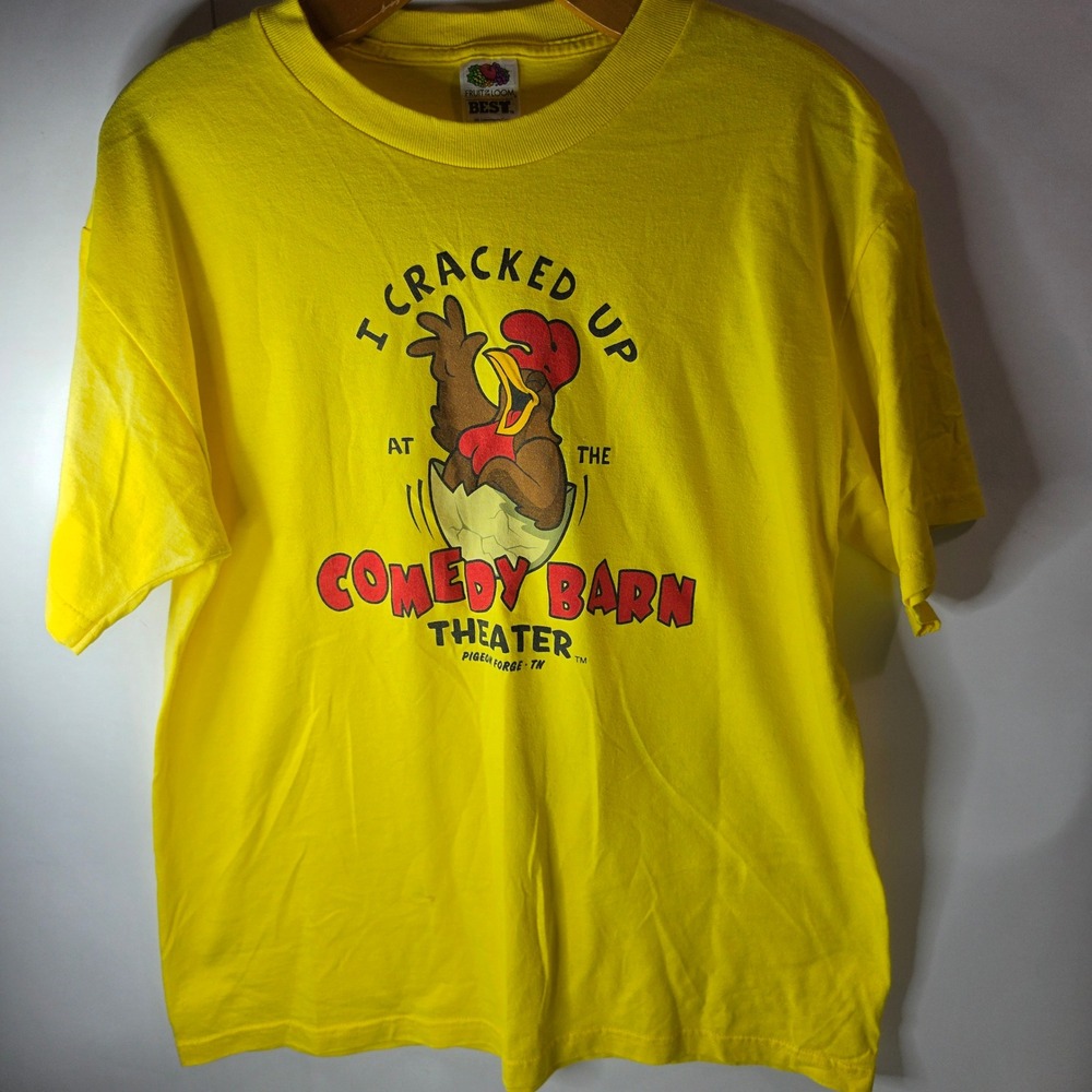 VTG Comedy Barn Theater Shirt Large Yellow Rooster Pigeon Forge TN Souvenir Tee